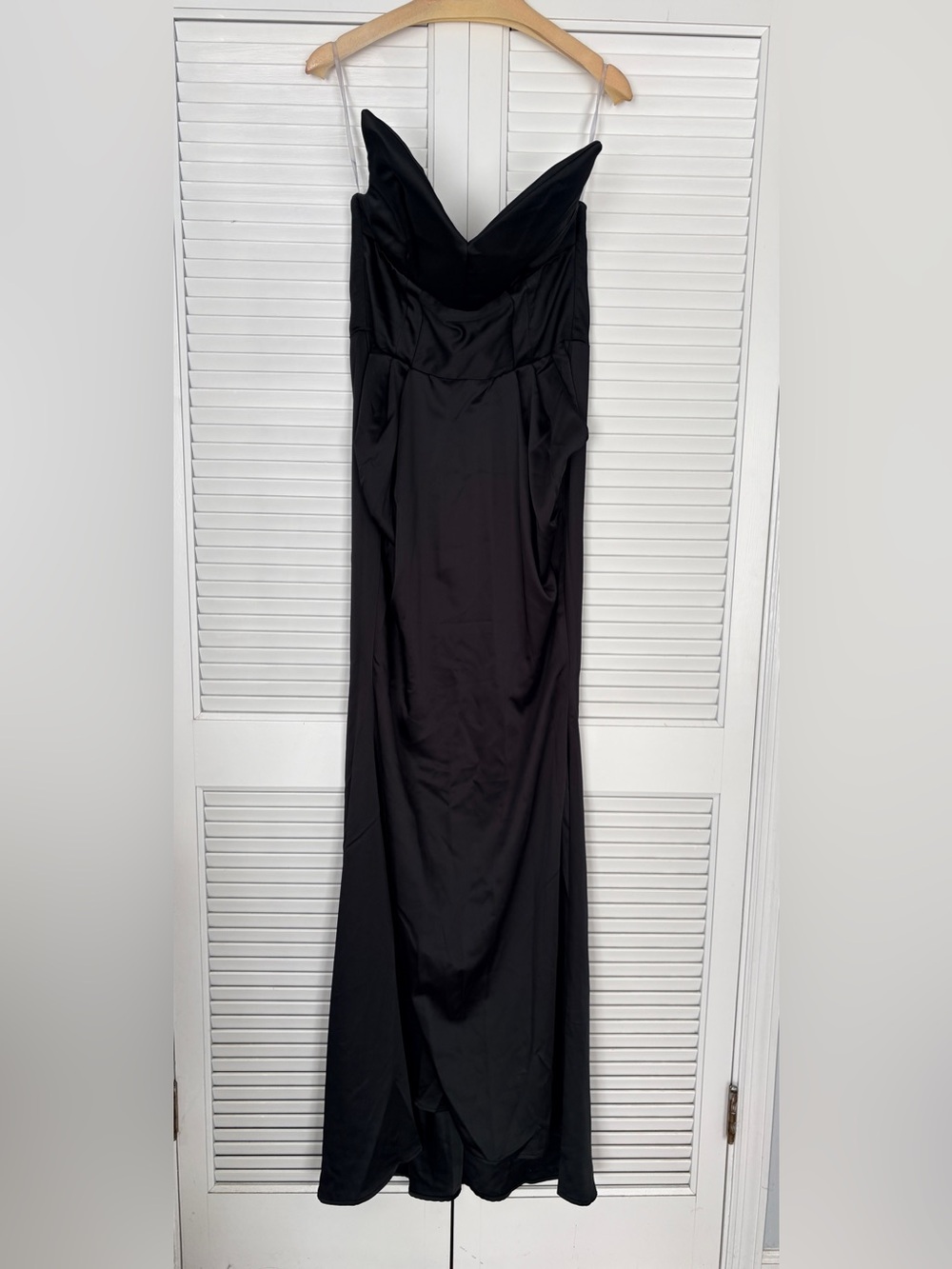 Black Satin Maxi Slip Dress with Cowl Neck - Pinup Girl Gaia